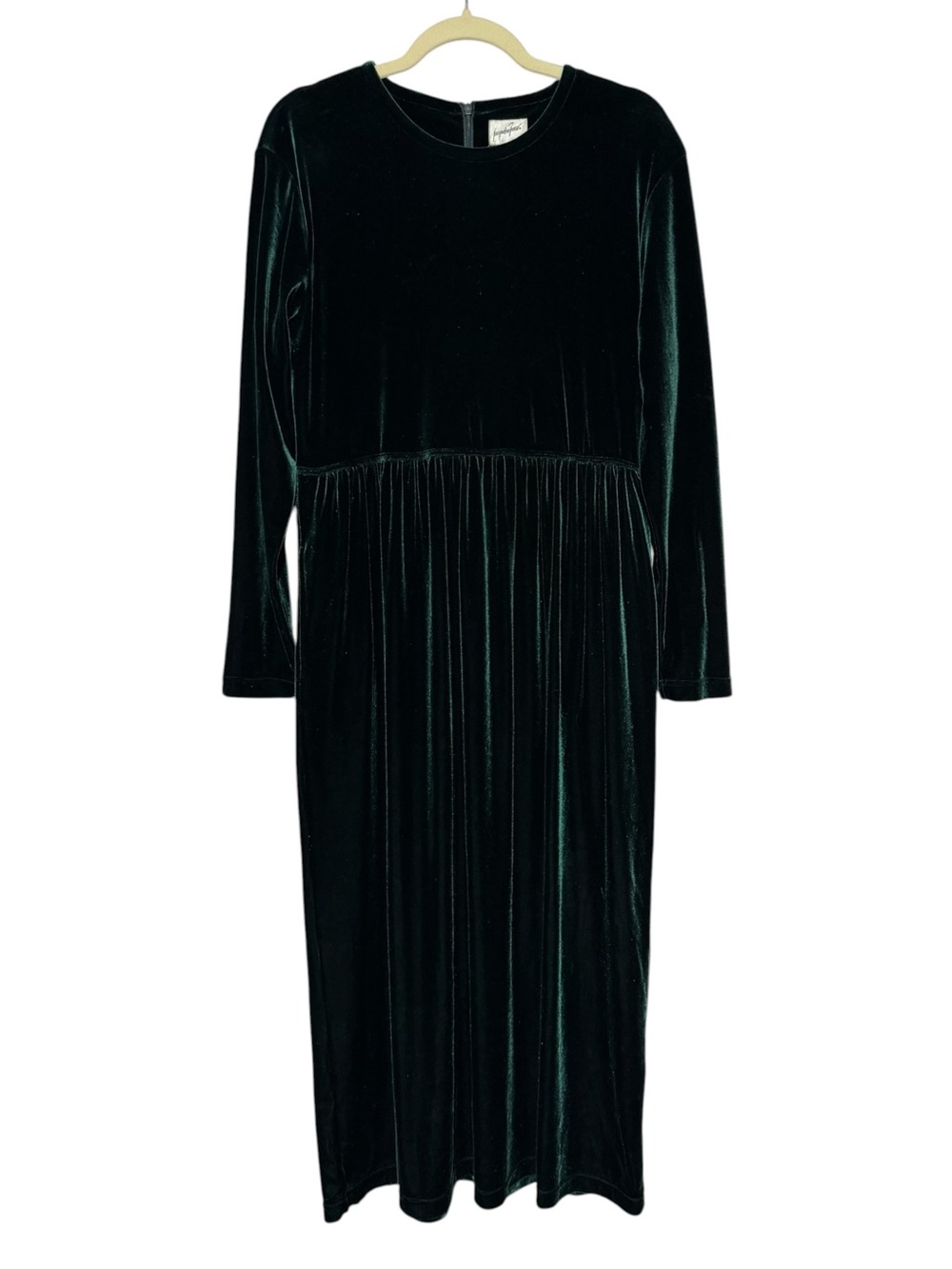 Vintage Green Velvet Midi Maxi Dress Size 10 Long Sleeve Modest Holiday Christma